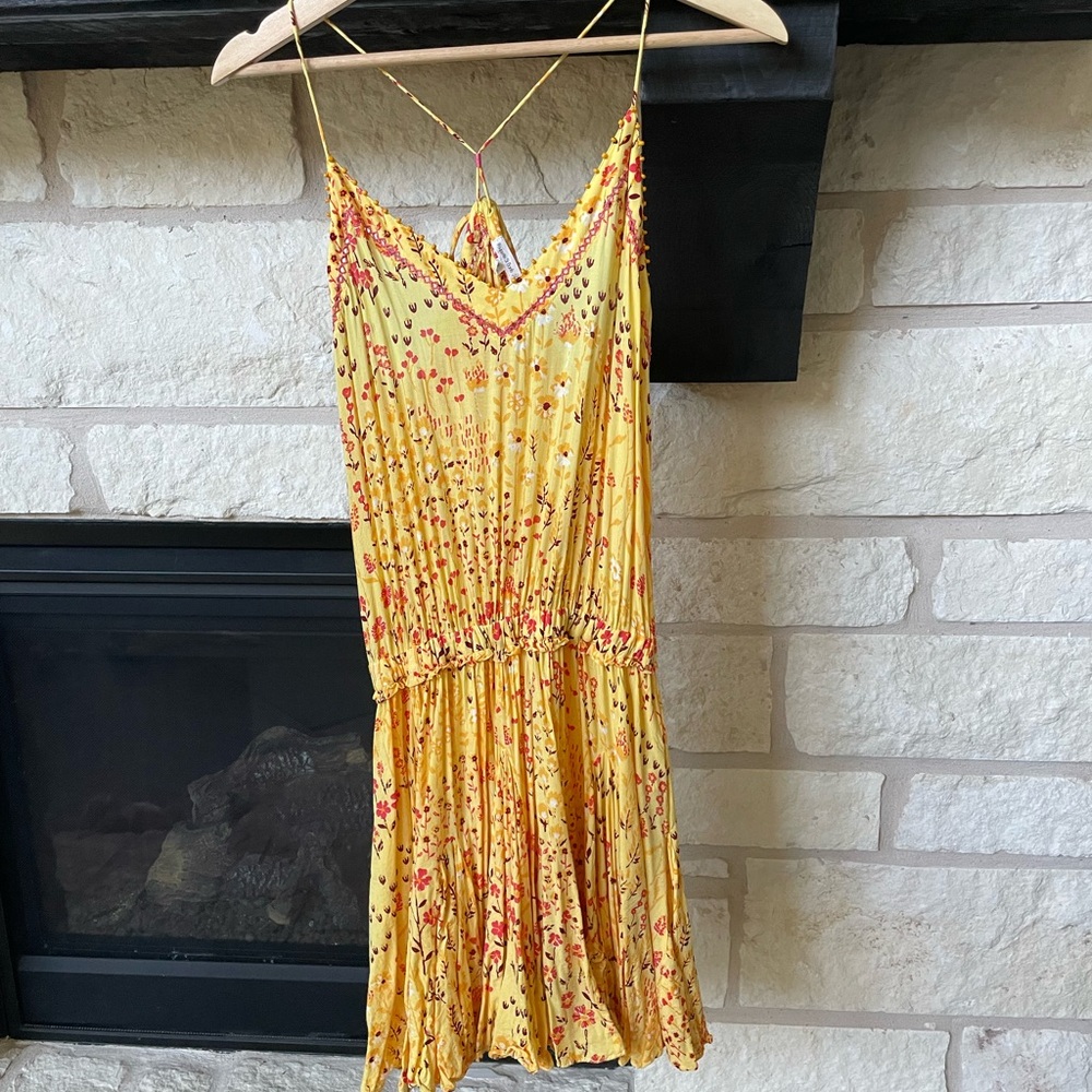 Poupette St. Barth Yellow Floral Spaghetti‑Strap Mini Dress